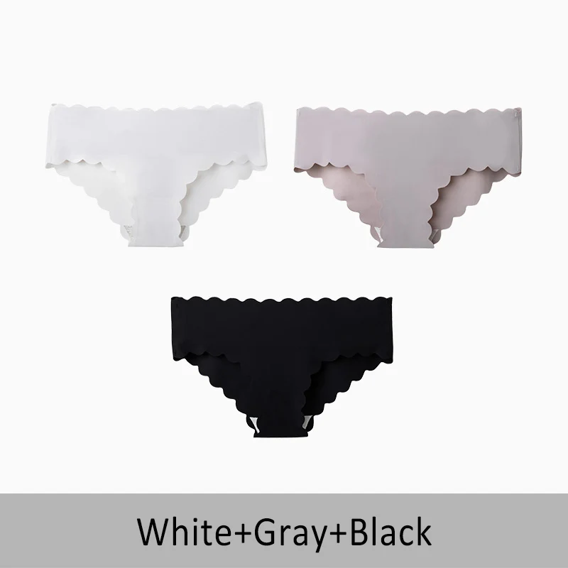 White Gray Black 3 шт./партия, сексуальные трусики, шелк льда, бесшовное женское нижнее белье, низкая талия, хлопок, промежность, дышащие трусы, бикини, DULASI - Цвет: White Gray Black