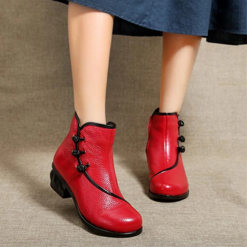 

CEYANEAO Genuine Leather Platform Women Ankle Boots Soft Leather Thick high Heel Boots Winter Autumn Boots Warm snow bootsE1637