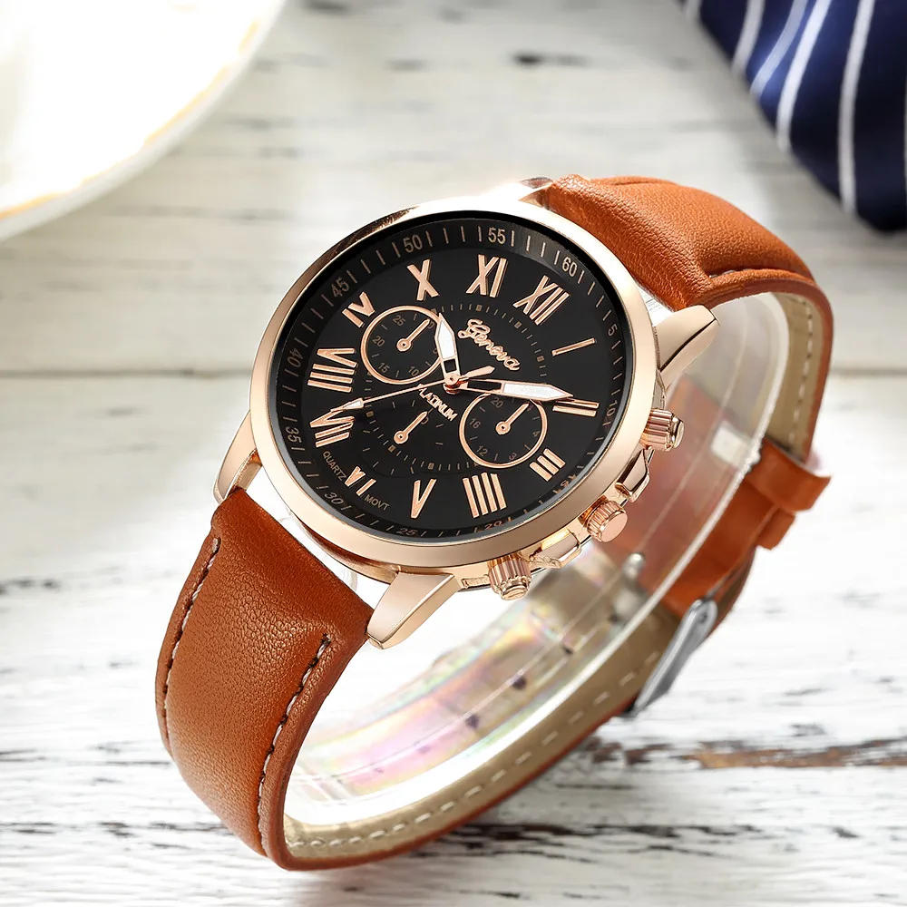 Часы женские элегантные кожаные повседневные аналоговые кварцевые под платье