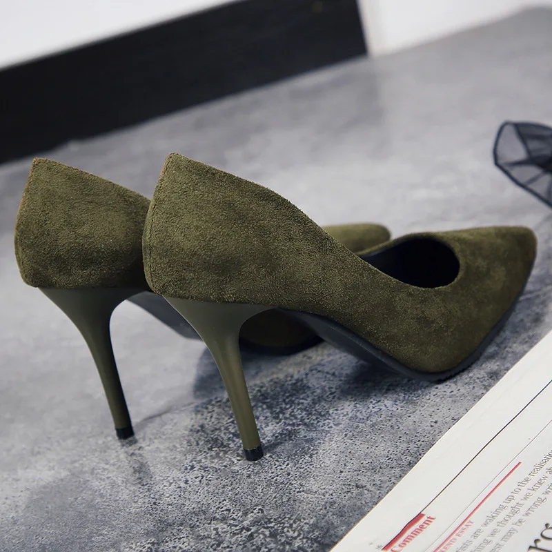 

New Women Shoes Concise Flock Pointed Toe Slip-On 9cm Thin High Heel Shallow Solid Lady Party Wedding Shoes Female Pumps Shoes