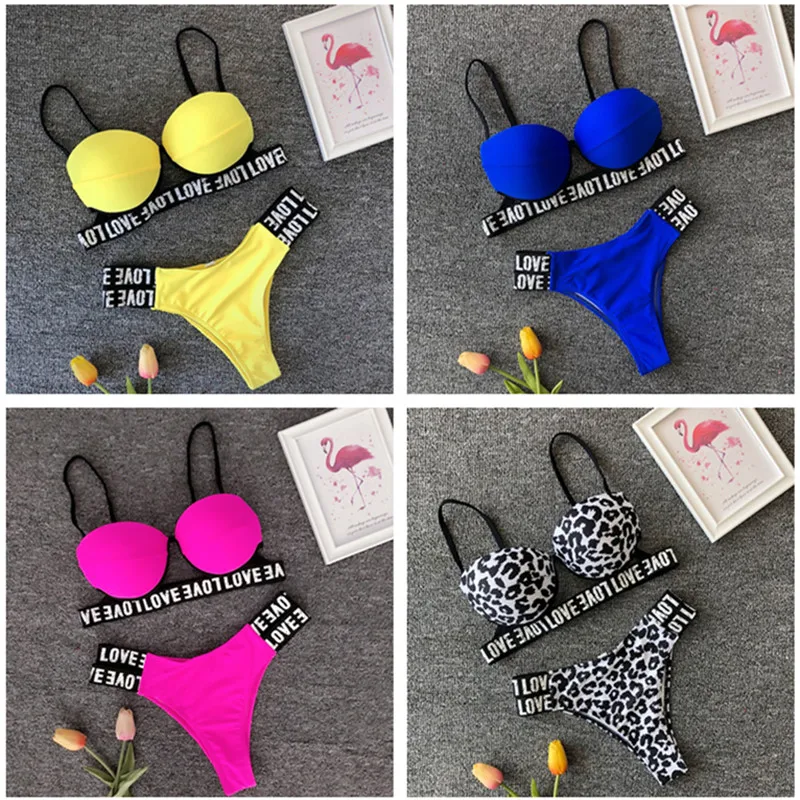 Пикантные Для женщин купальники с лифом эффектом пуш ап бразильские бикини Love
