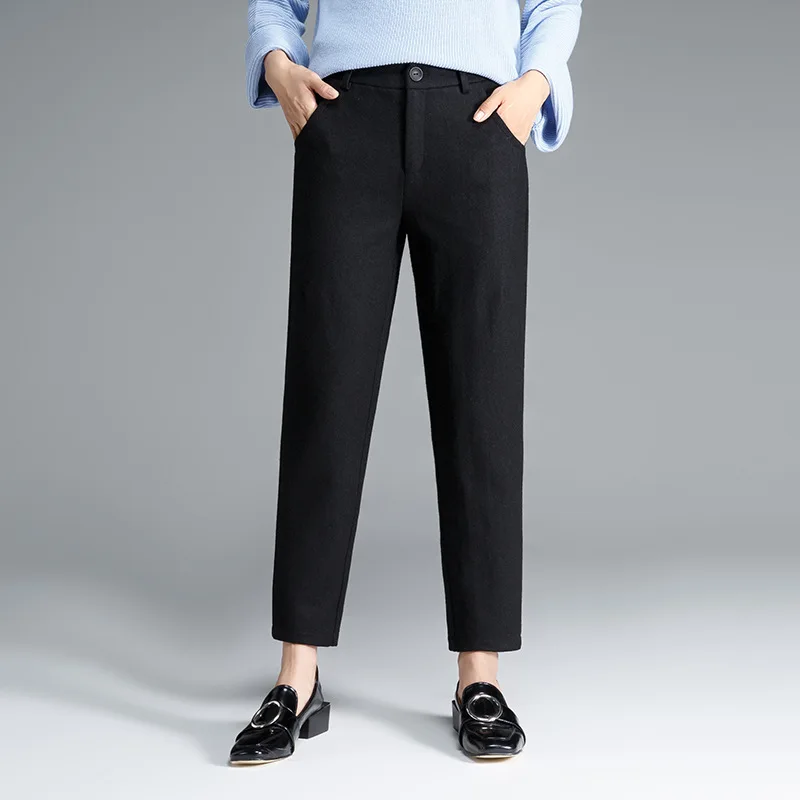 

ACRMRAC Women's pants New Spring and autumn Solid color Woolen High waist Slim Harem pants Ankle-Length Pants casual pants G7235