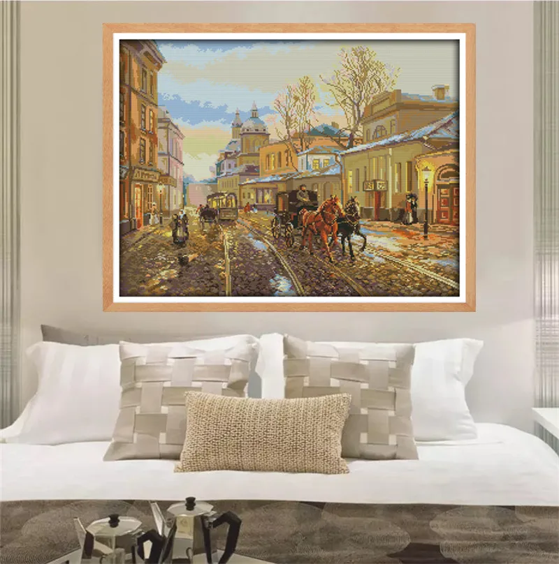

Carriage Street View Cross Stitch Kits Printed patterns canvas Chinese Embroidery Needlework set Easy Cross-stitch Home Decor