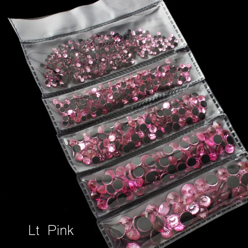 Lt Pink Новая упаковка 1200 шт смешанные размеры Горячая фиксация Стразы Блестящий Кристалл SS6-SS30 для одежды DIY - Цвет: Lt Pink