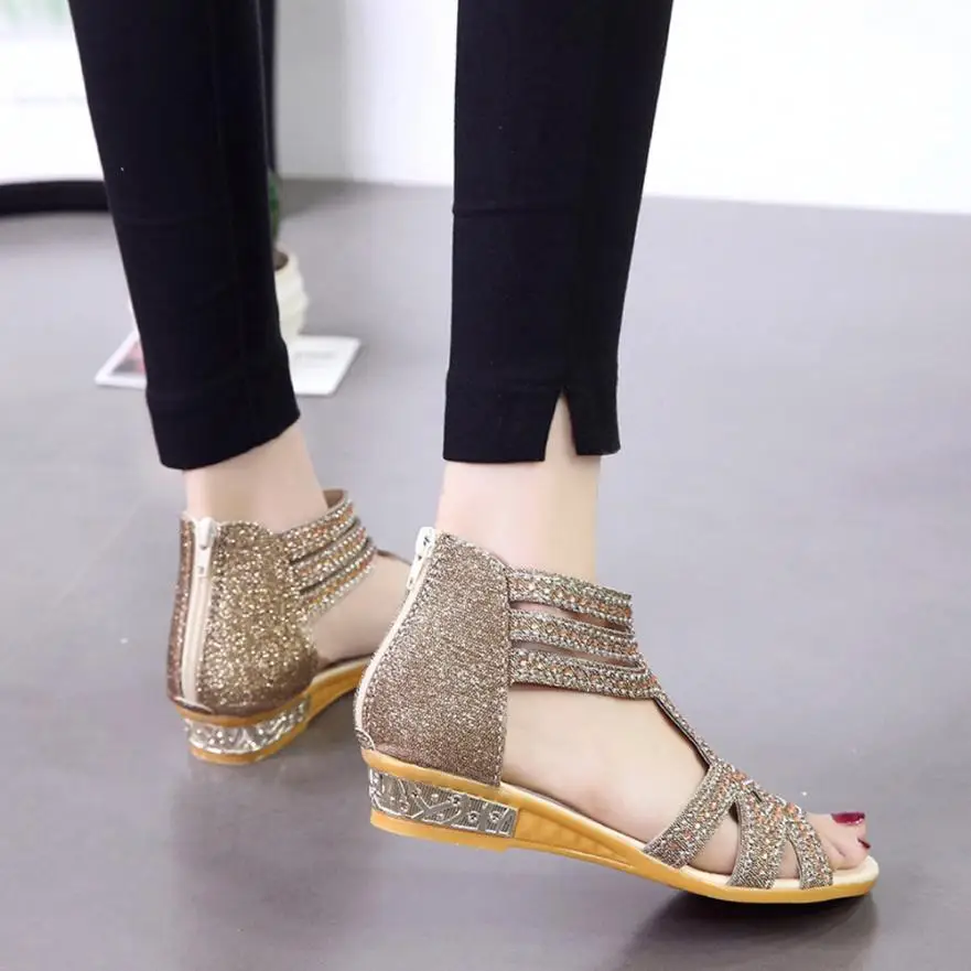 Женские босоножки; Летняя женская обувь; zapatos mujer; женские босоножки на танкетке; модные открытые Босоножки с открытым носком; Roma sandalia feminina; со стразами