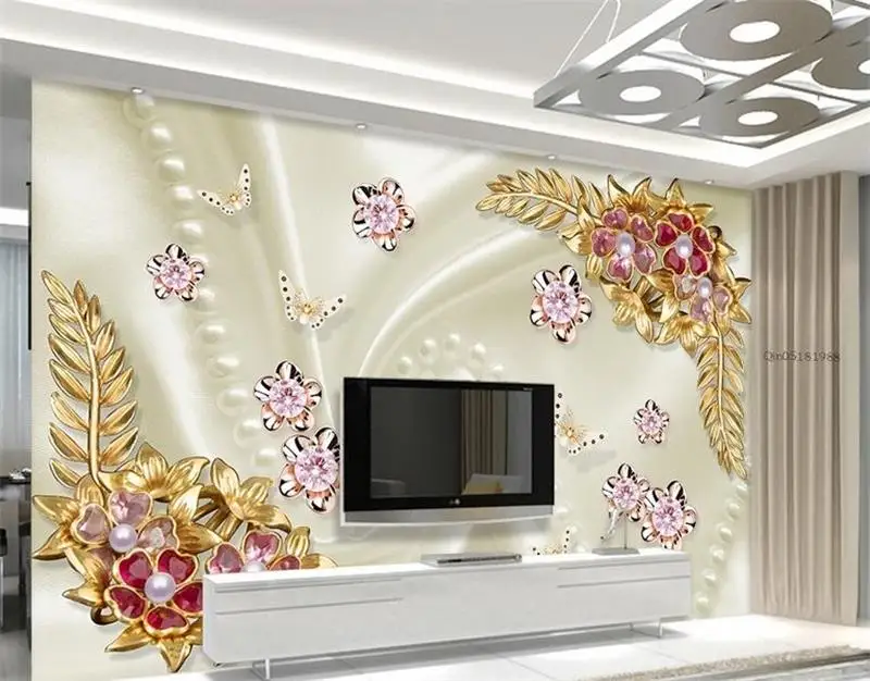 Обои для гостиной на заказ роспись 3d фото алмазные жемчужные цветы картина стену