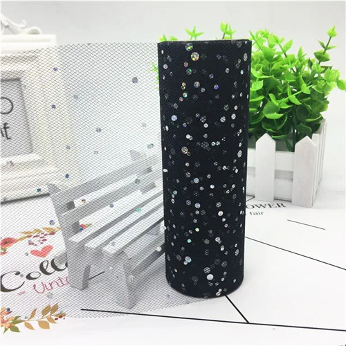 40-black 15 см(9,2 м/рулон) тюль рулон ткани блестки Свадьба Сад Вечеринка юбка-пачка стол стул DIY украшения детский душ - Цвет: 40-black