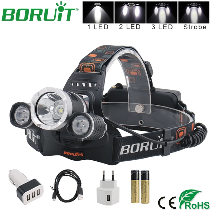 BORUiT супер яркий XM L2 светодиодный фонарик налобный фонарь USB перезаряжаемая Фара