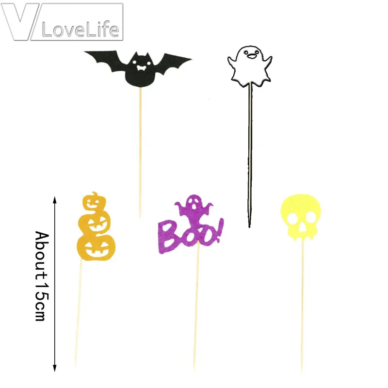 5 шт Хэллоуин Войлок кекс топперы еда выбирает тыква летучая мышь Призрак Череп