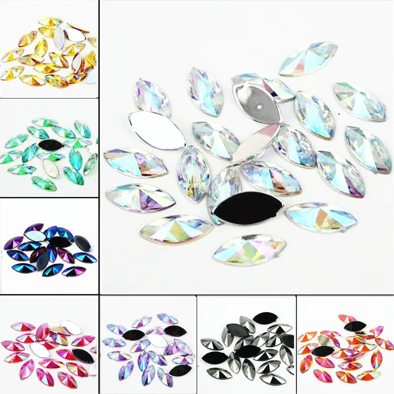 Конский глаз острые формы стразы AB Кристалл акриловые украшения одежды 5x10 мм 7x15
