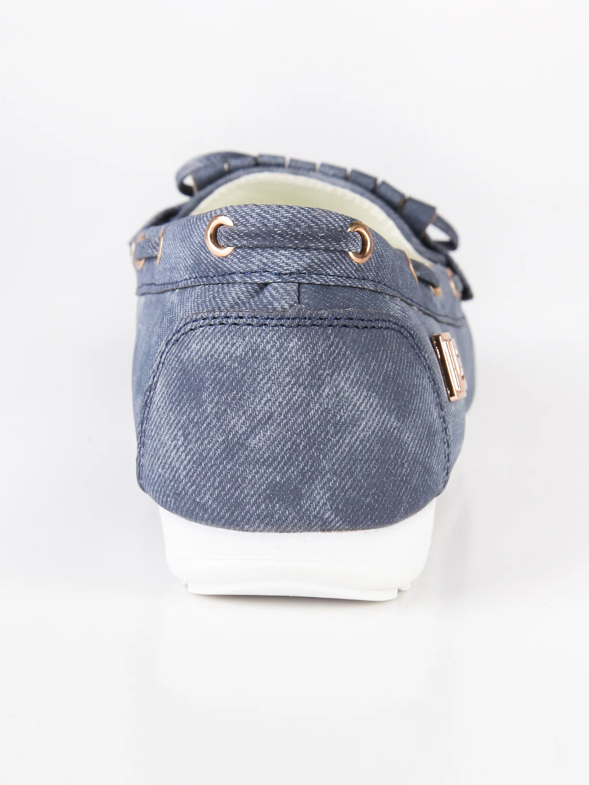 Мокасины из джинсовой ткани с бахромой и заклепками|Обувь без каблука| |