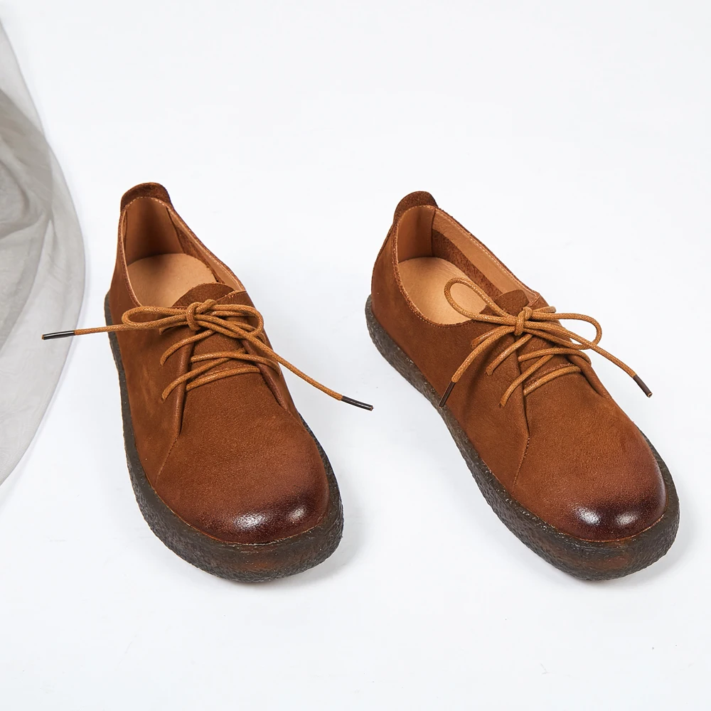 Новинка весны 2019 кожаные повседневные туфли на плоской подошве женские