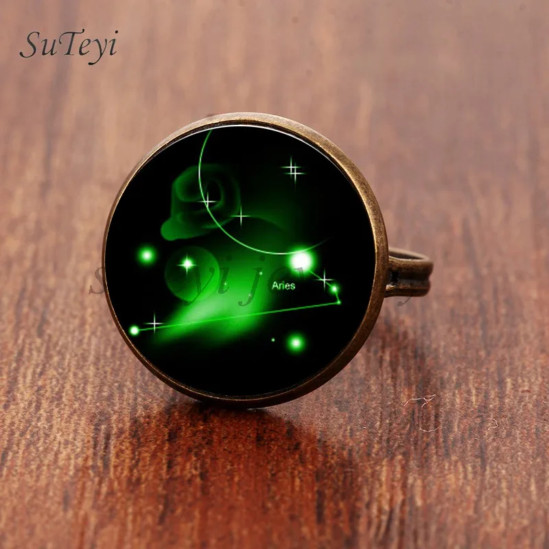 SUTEYI Ретро 12 кольцо созвездия DIY Овен, Телец Стрелец Gemimi Кристалл Кольца круглая картина под стеклом подарок ювелирные изделия