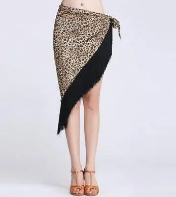 Leopard and black Латинская юбка для танцев для Для женщин 7 цветов Профессиональный Сумба кисточкой Танцы юбка взрослый дешевый Румба латиноамериканские танцы платье - Цвет: Leopard and black