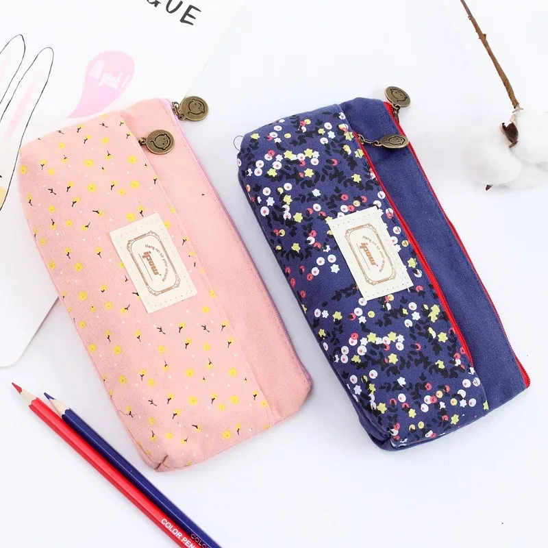 1 шт. 2017 школьная сумка для карандашей двойная молния холст пенал чистая и свежая