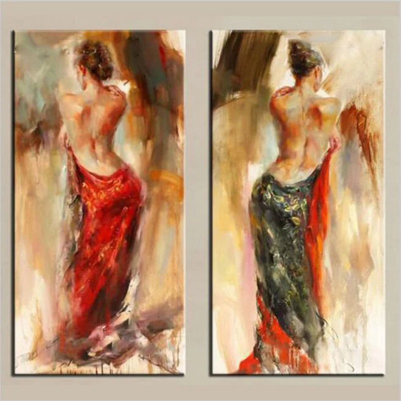 Ручная роспись танцоров фламенко Современная сексуальная обнаженная задняя