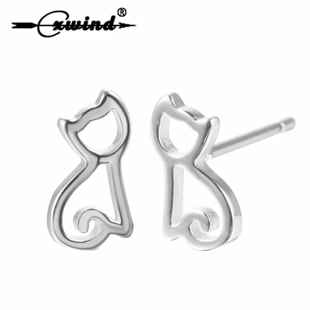 Серьги гвоздики Cxwind Tniy Cat Kitty милые мини серьги кошечки для детей подарок девочек