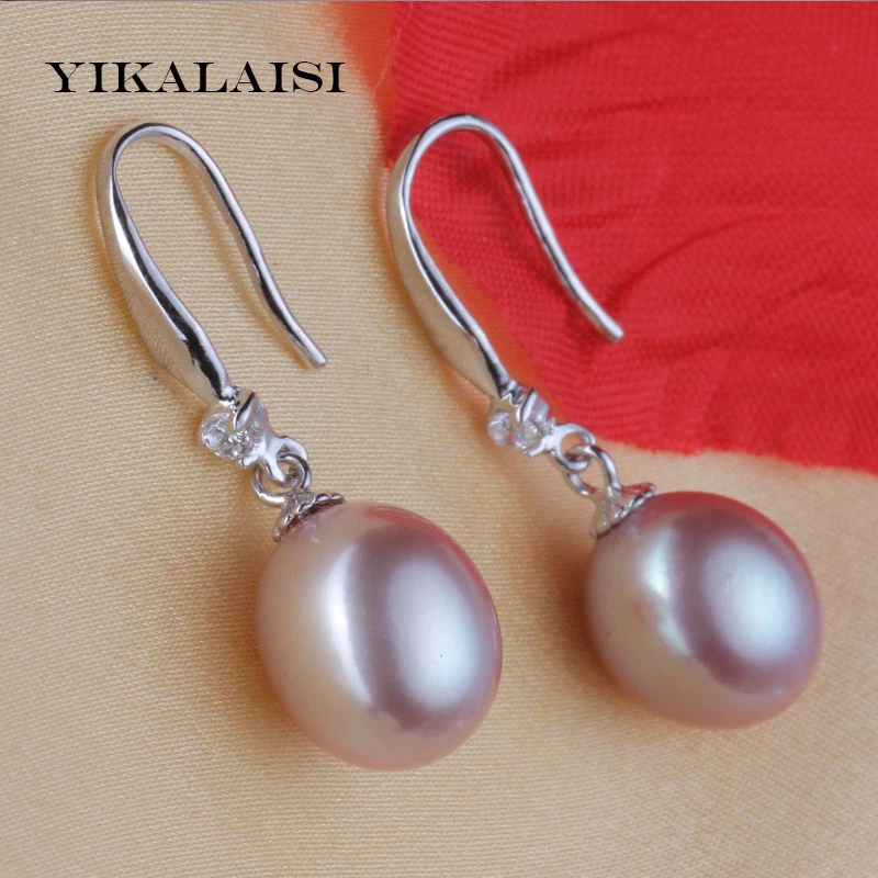 

YIKALAISI 2017 fashion natural freshwater pearl jewelry 8-9mm long earrings 925 sterling silver jewelry for women best gifts