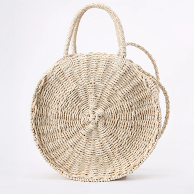 Женская пляжная сумка-тоут цвета хаки круглая плетеная винтажная соломенная