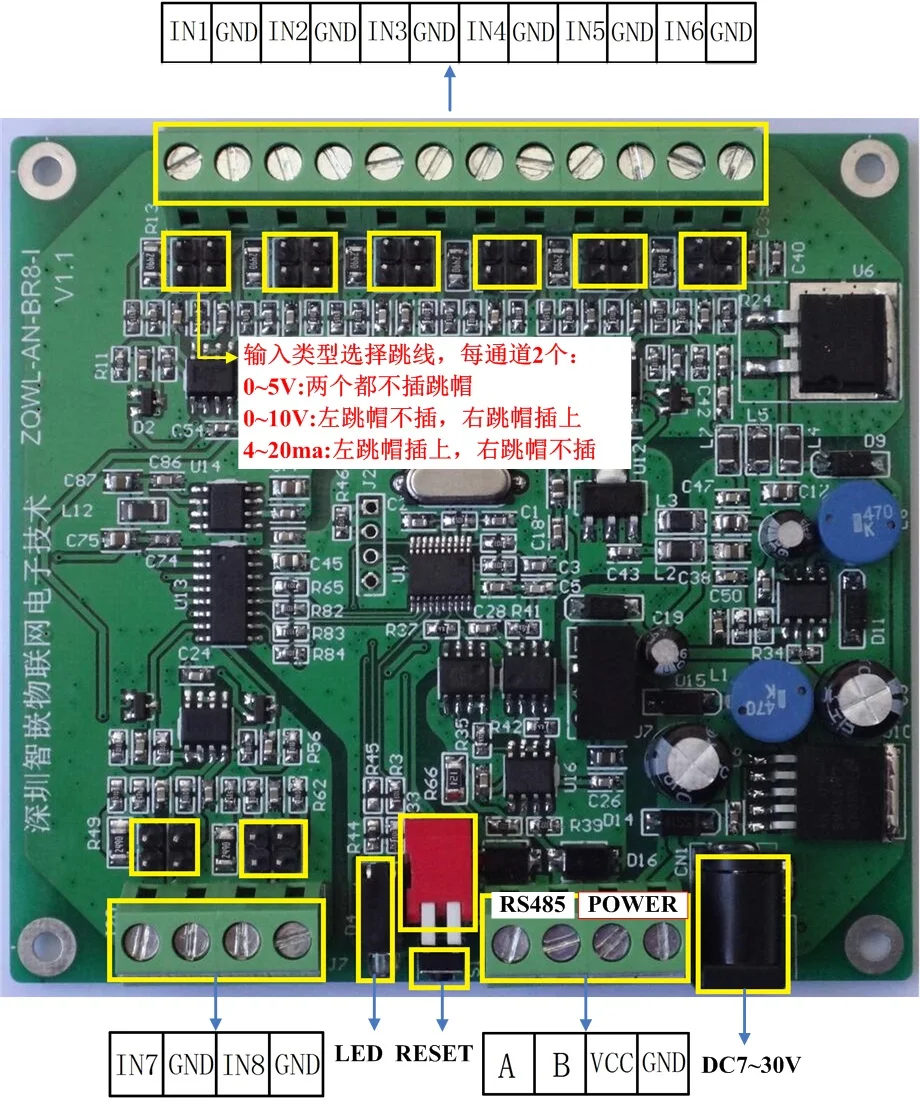 Для 8-канальный видеорегистратор аналоговый модуль сбора/0 ~ 5V / 0 10V 4 20мА/RS485/может