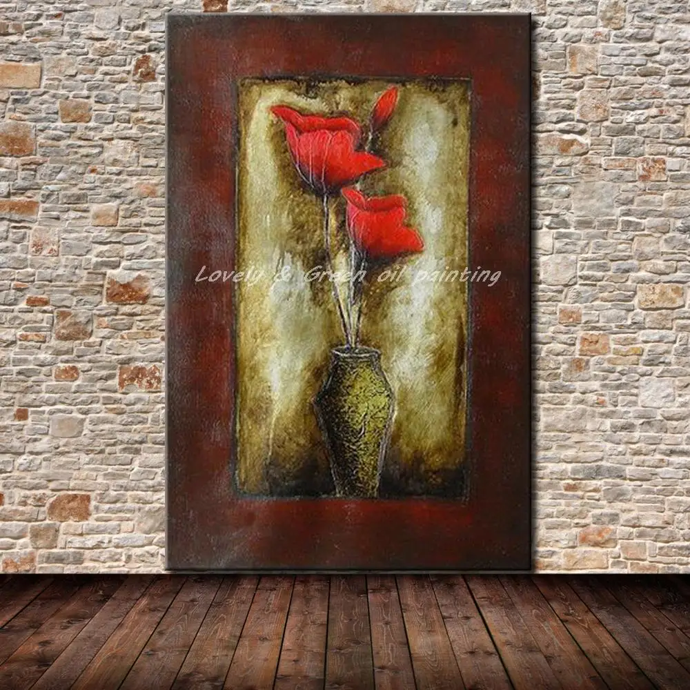 

Mintura Hand Painted Red Flowers Oil Painting On Canvas Modern Abstrac Posters Wall Art Picture For Living Room Hotel Decoration