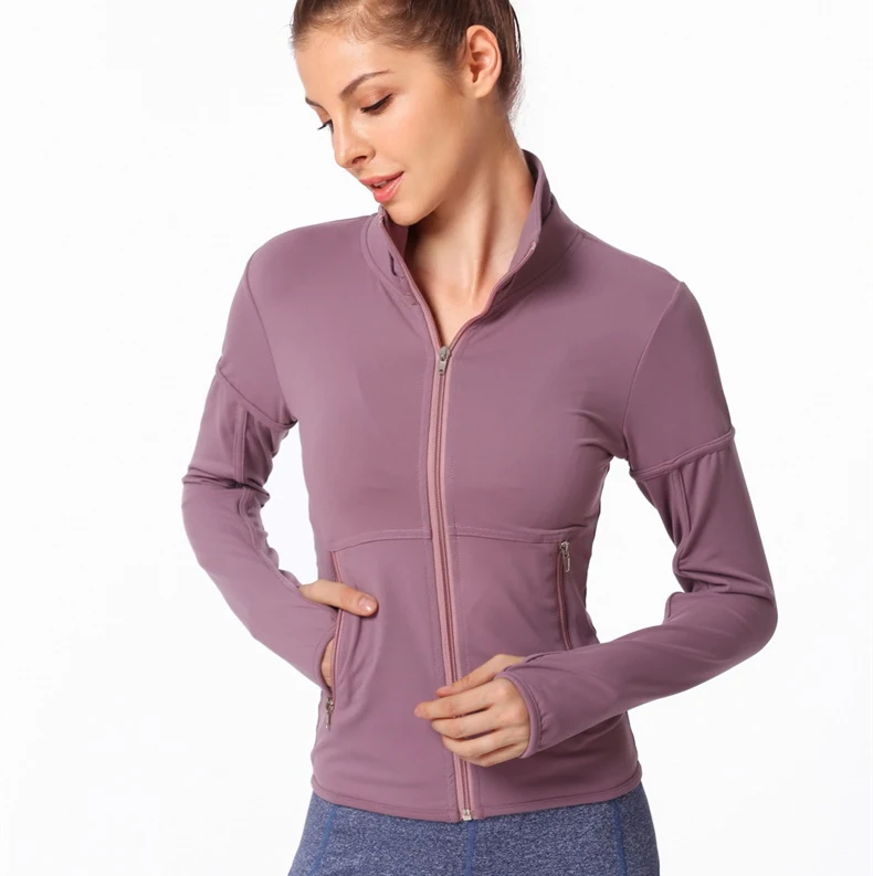 dusty pink Облегающая мягкая спортивная куртка для тренировок Женская эластичная куртка на молнии для бега и фитнеса с карманом на молнии S-XL спортивная одежда - Цвет: dusty pink