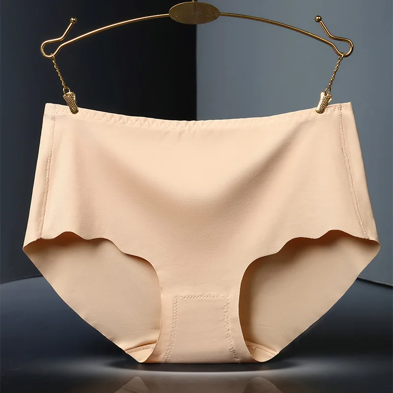 

Ice Silk Solid Women Panties 3XL Large Size Seamless Lady Breifs Ruffle Soft Plus Smooth Sexy High Elasticity Underwear