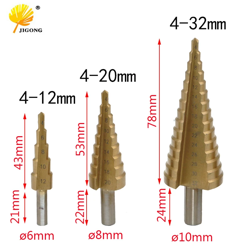 

4-12mm 4-20mm 4-32mm HSS 4241 Steel Large Step Cone Titanium Coated Metal Drill Bit Cut Tool Set Hole Cutter Wholesale