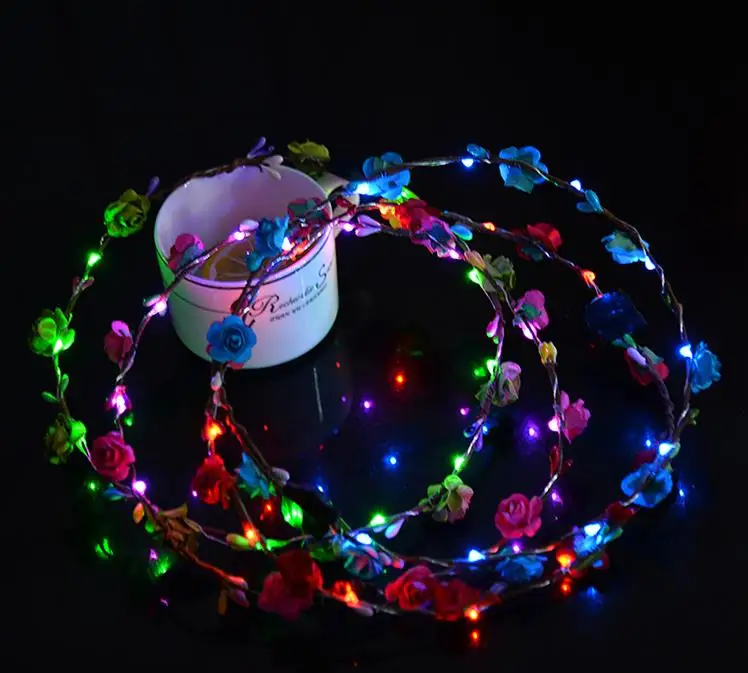 10 шт. Led цветочный венок ободок корона фестиваль Цветочная Гирлянда Богемия для парка Свадебные украшения для головы Glow волос Группа украшение для девичника