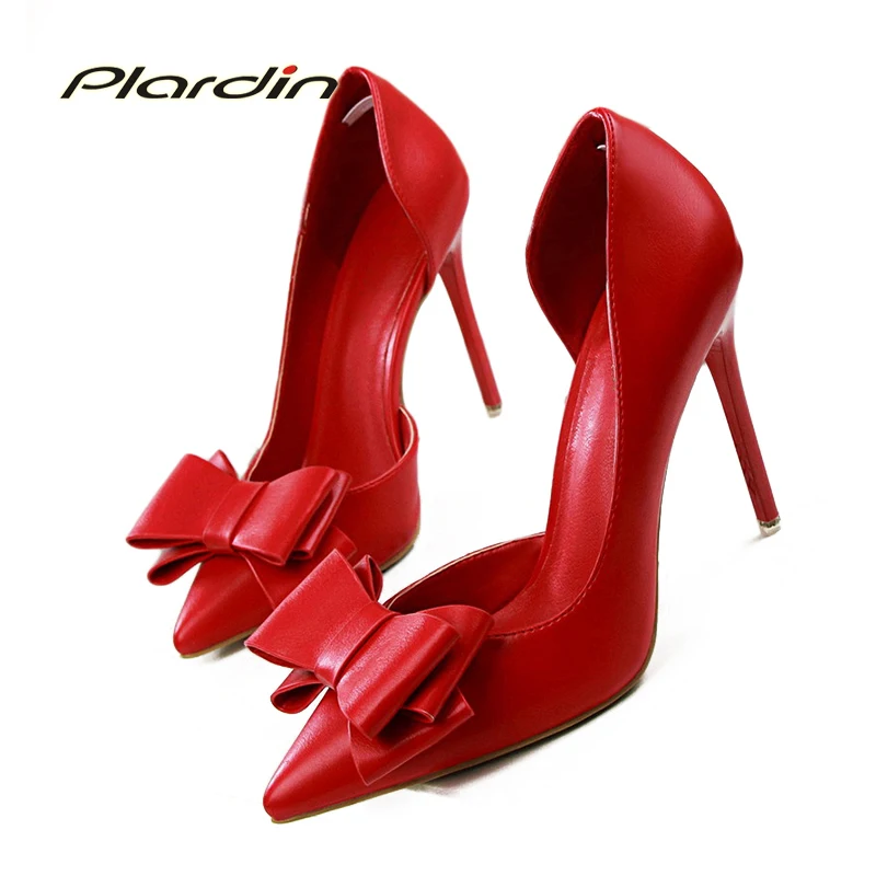 2019 женская обувь модные милые женские вечерние туфли с острым носком и бантиком