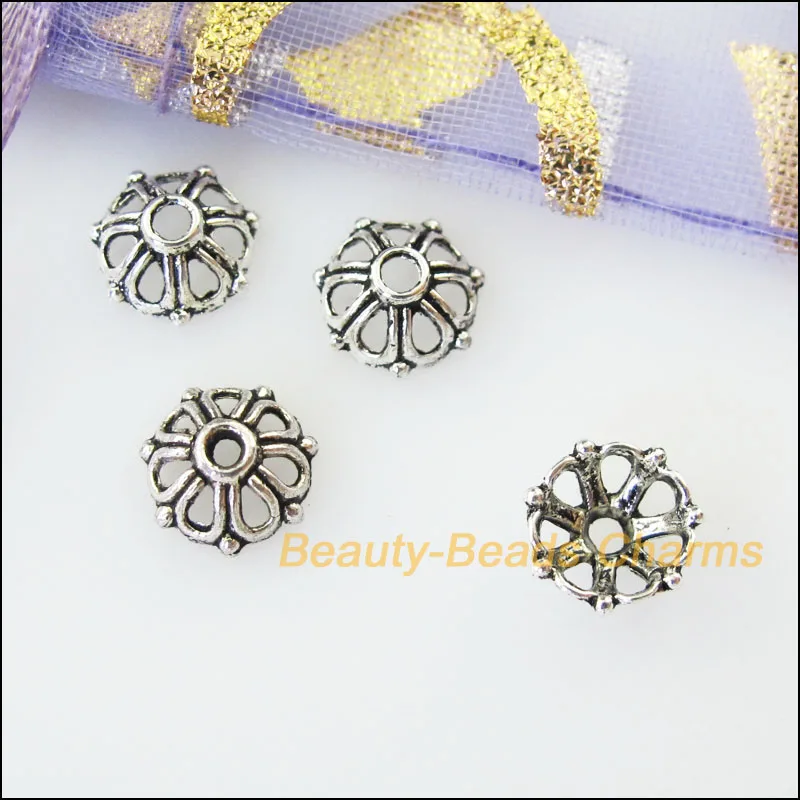 New 180Pcs Tibetan Silver Color Tiny Flower End Bead Caps Connectors 7.5mm | Украшения и аксессуары