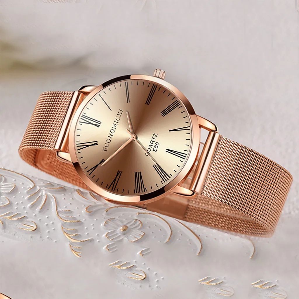 Женские наручные часы кварцевые из нержавеющей стали с сеткой и браслетом