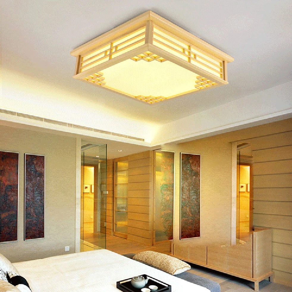 Светодиодная деревянная лампа из овечьей кожи японский потолочный светильник