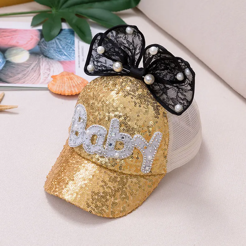 Детская шапка с сеткой расшитая блестками новая летняя детская шляпа