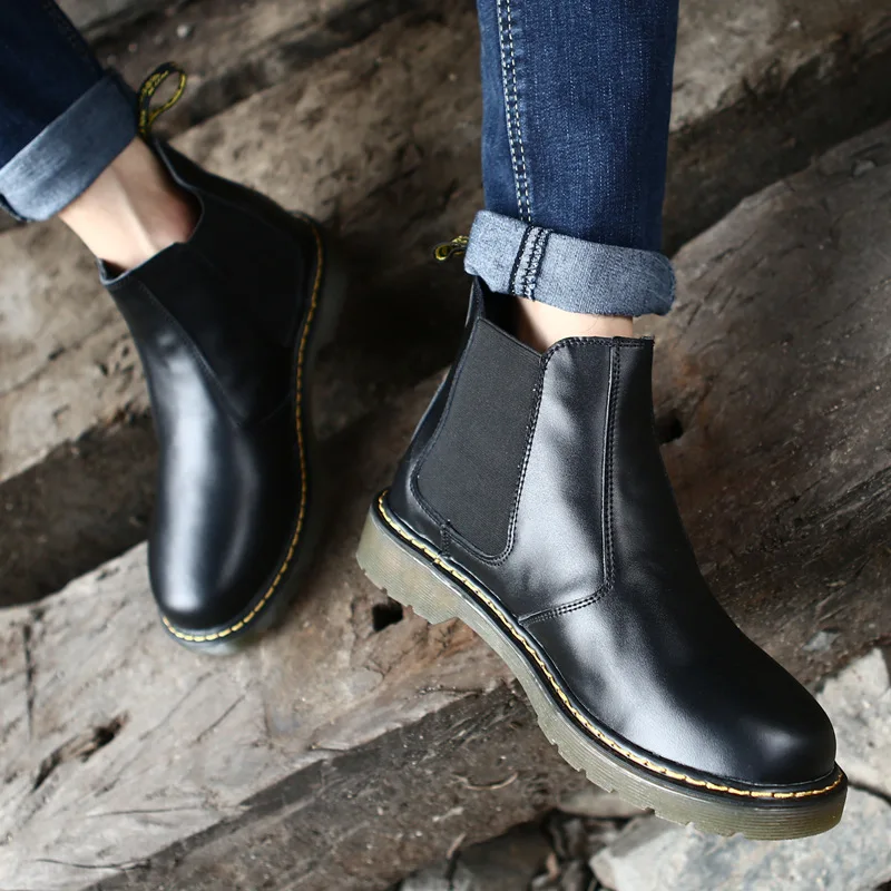 Весна осень открытый кожа мужчины сапоги высокий верх черный коричневый