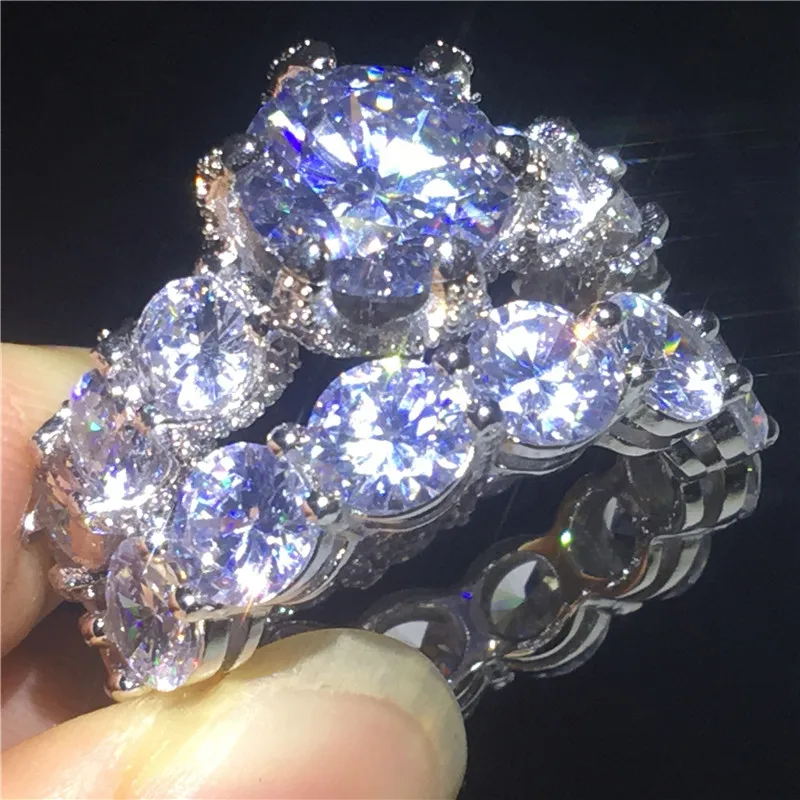 ring set Choucong, Винтажное кольцо на палец, набор, 925 пробы, серебро, круглая огранка, AAAAA cz, обручальное кольцо, кольца для женщин, ювелирные изделия - Main Stone Color: ring set