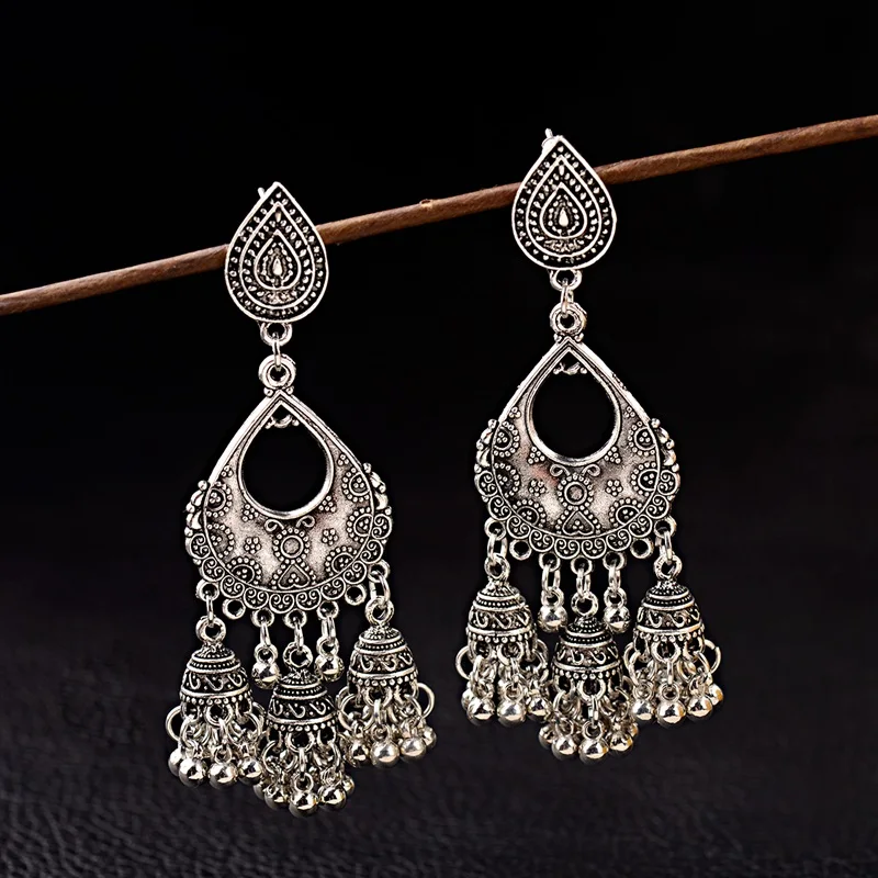 OIQUEI 20 пар индийские ювелирные изделия Jhumka Boho Большие колокольчики длинная ниспадающая Кисточка Серьги для женщин букле d'oreille femme