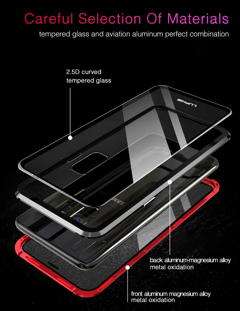 LUPHIE 360 Полный Магнитный чехол для samsung Galaxy S9 S8 Plus Note 9 передний задний стеклянный чехол для samsung Note 8 9 Магнитный чехол s