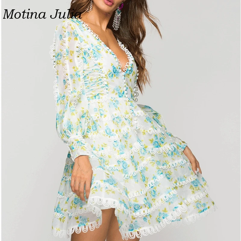 Motina Julia chic 2018 кружевное платье с принтом женские винтажные вечерние вязаные