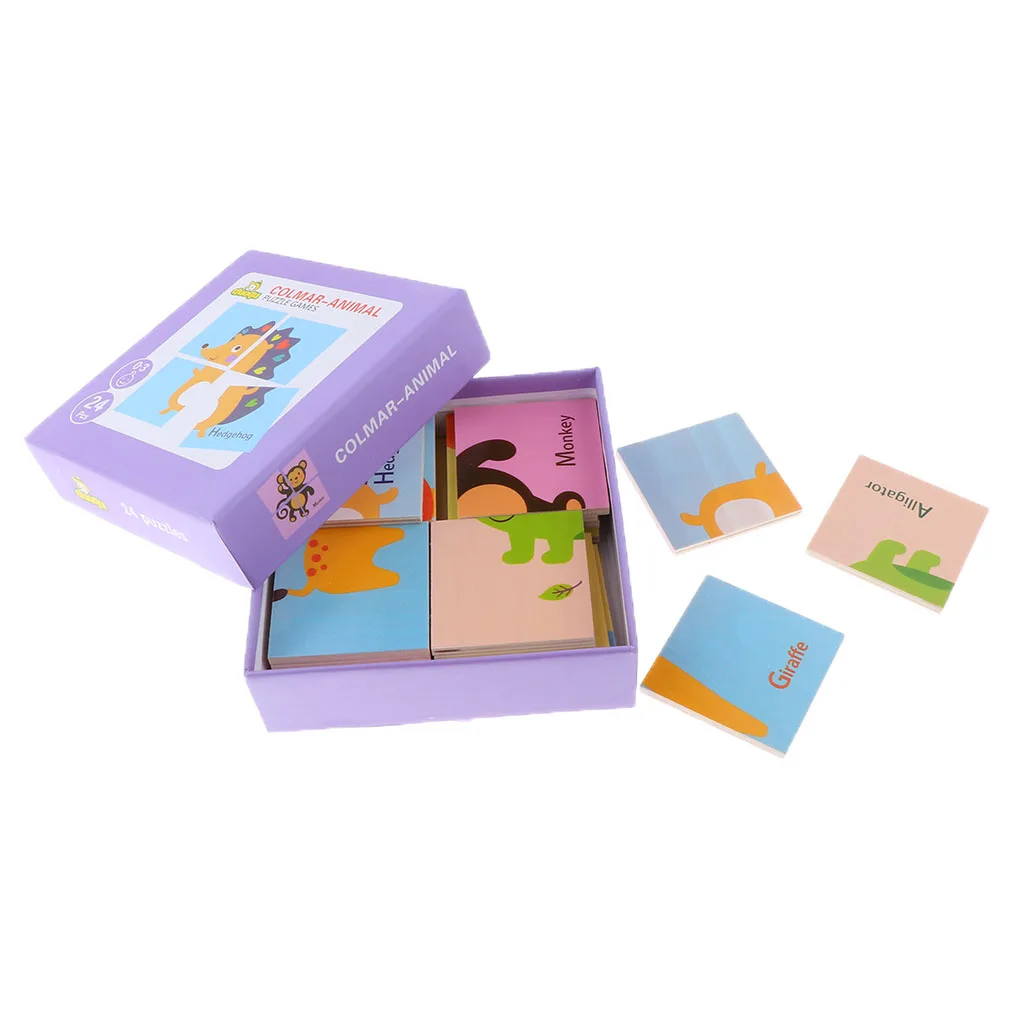 Children Education Store-24 Pieces Kids Wood Animals Puzzle Jigsaw Set Early Learning Educational Toy | Игрушки и хобби