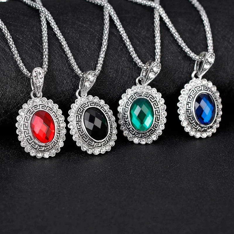 Hot Sale 4 Colors 925 Sterling Silver Jewelry Set Short Chain Charm Pendant Necklace Earring Ring Crystal for Women | Украшения и