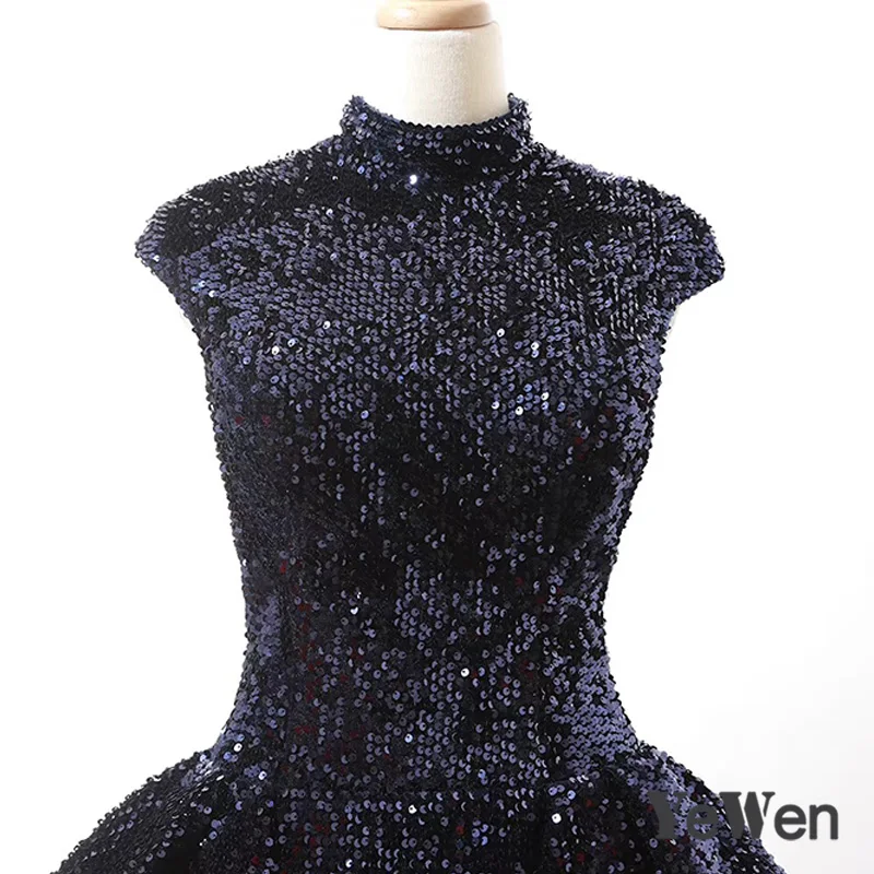 Robe De Soiree Новое Элегантное темно-синее вечернее платье с блестками 2020 длинное