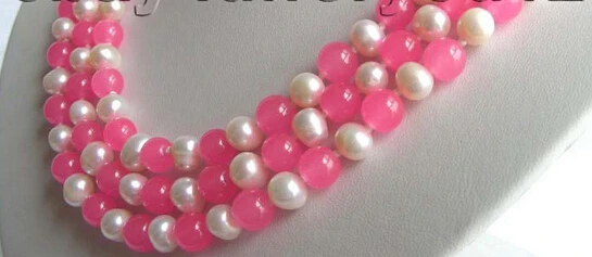 БЕСПЛАТНАЯ ДОСТАВКА &gt&gt&gt@@ AS1415 3 ряда Натуральный Белый Жемчуг Розовый Нефрит