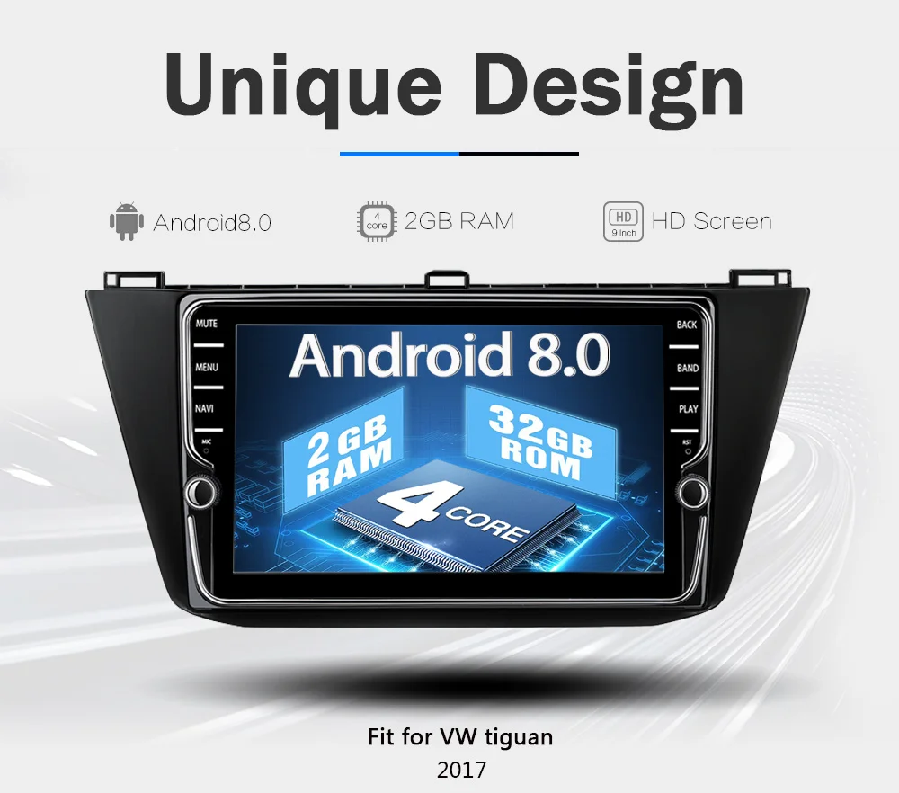 Funrover 2 din Автомобильный мультимедийный плеер " Android8.0 Радио dvd для Volkswagen Tiguan головное устройство naviagtion рулевое колесо