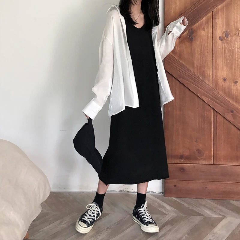 2 цвета летнее платье 2019 корейский стиль женское Повседневное на тонких