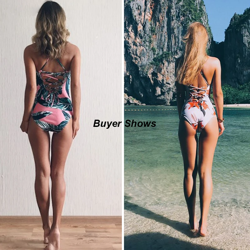 Женский слитный купальник размера плюс бикини с принтом Бандажное боди вырезом