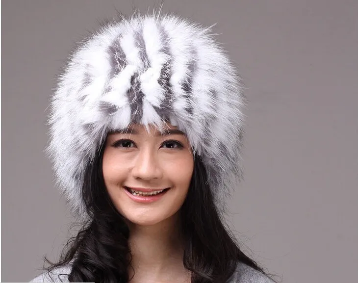 

women fur hats russian new design real fox fur beanies natural silver fox fur caps winter warm sew fur hat H189