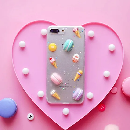 Luxury Glitter Transparent Kawaii Macaroon Phone Case for IPhone X XS MAX XR Cartoon Cover 8 7 6 S 6S Plus Cute Cases |