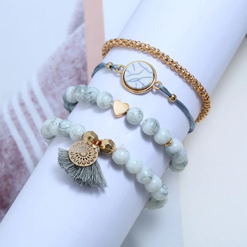 Cpop Boho золотые бусины Многослойные очаровательыне браслеты для женщин Кристалл бисер кисточка браслет Набор браслетов Свадебные украшения Аксессуары