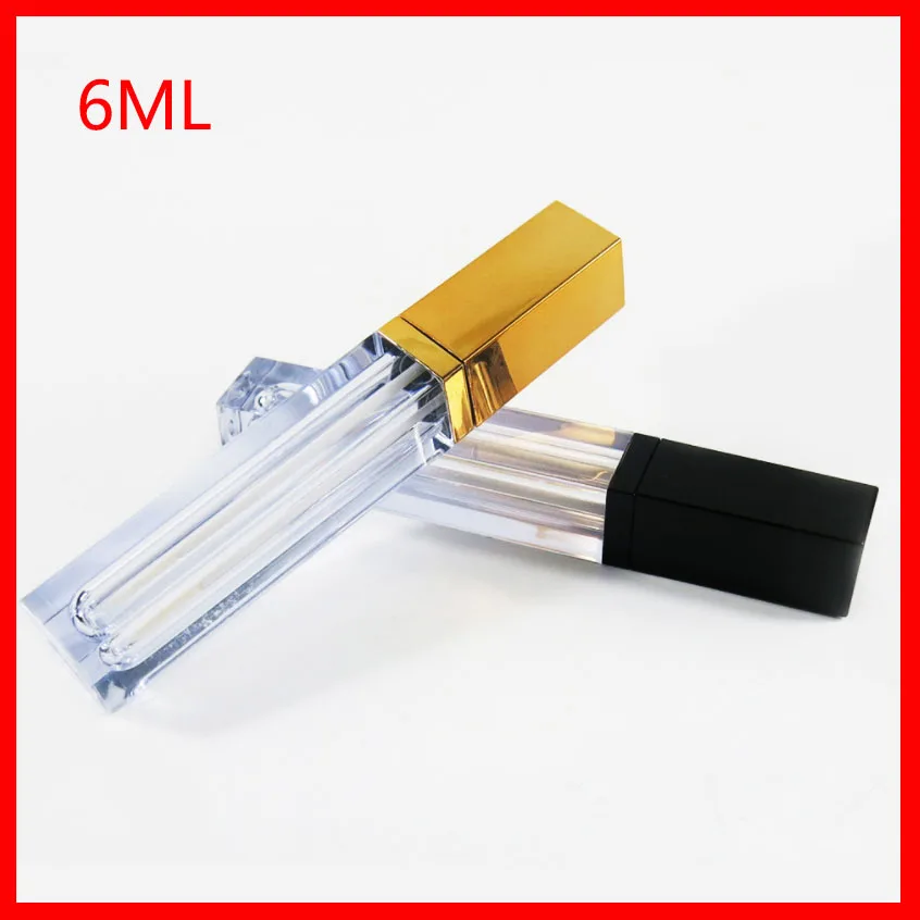 

6ML Clear Plastic Mini Lip Gloss Tube Empty Lip Balm Containers With Black/ Gold Lid for Lipstick Samples
